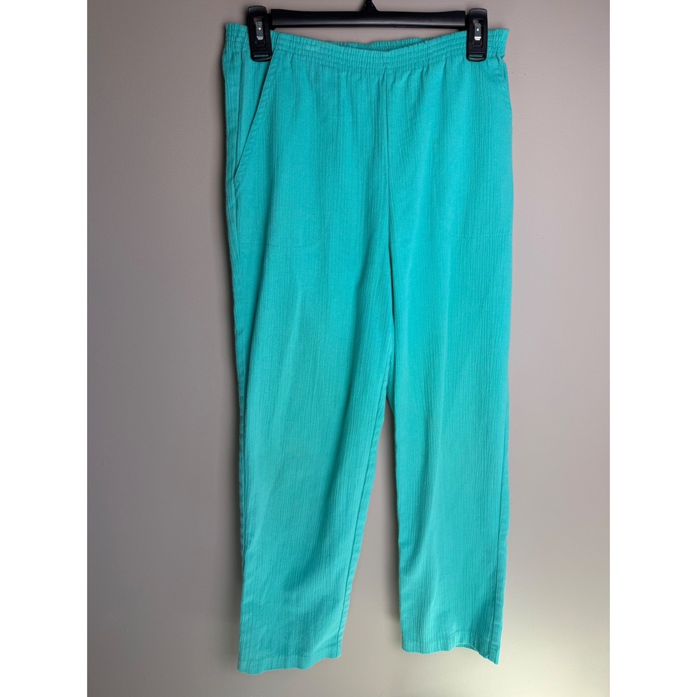 Boca Bay Teal Turquoise Textured Elastic Waist Pants Petite 8P Pockets